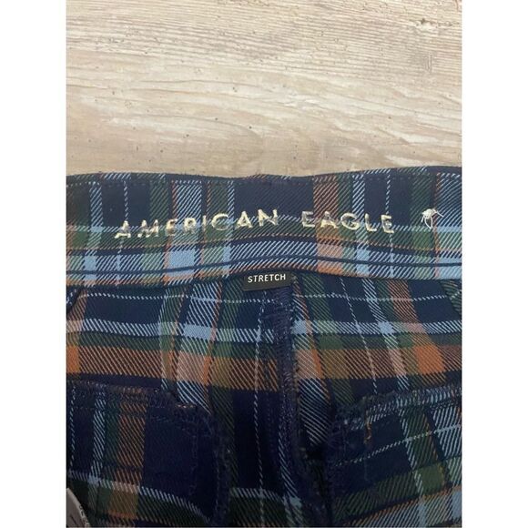 American Eagle Super Hi Rise Skinny Trouser Pants Blue Orange Plaid Women’s Sz 6 - Picture 3 of 7